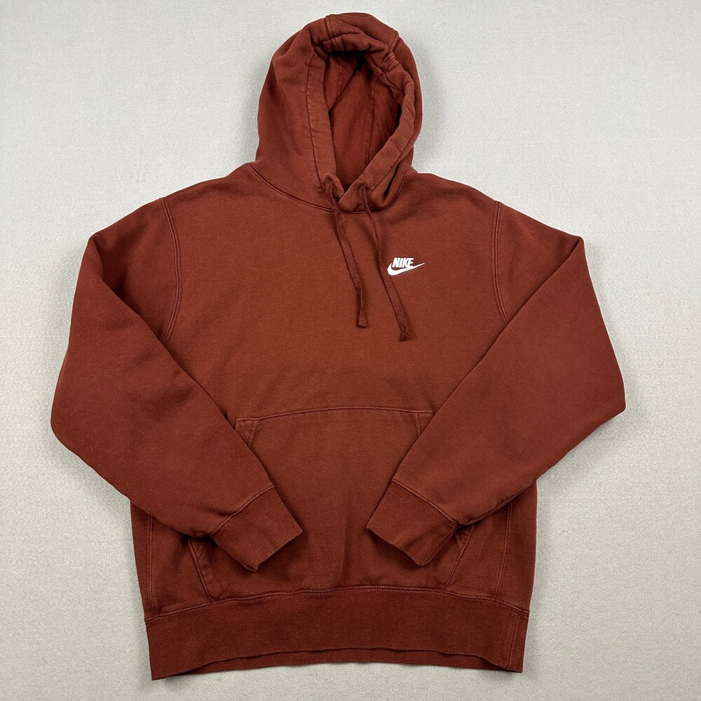 Nike Hoodie Men Small Brown Solid Club Fleece Pullover Sweatshirt Swoosh S